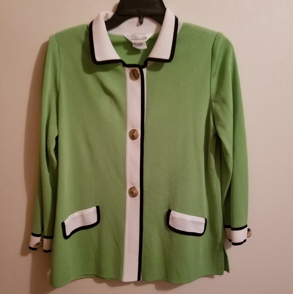 Misook XS green and white jacket blazer cardigan